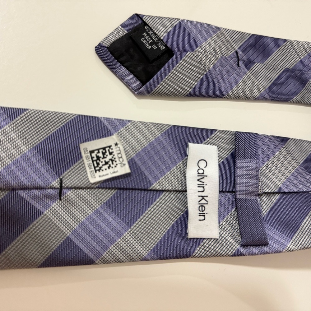 Calvin Klein Plaid Tie Trio - Blue, Gray, Purple - Picture 2 of 4